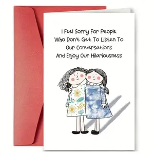Cartoon Pattern Greeting Card with Envelope, 1 Count Funny Friendship Card, Birthday Card for Sister & Friend, Gift for Best Friend, Positive Message Card, Custom Message Card