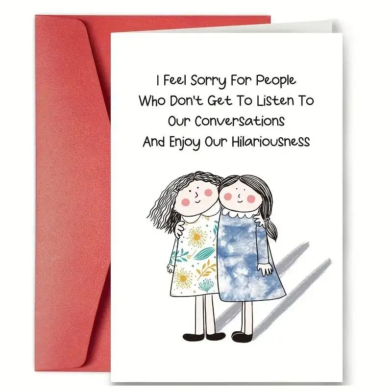 Cartoon Pattern Greeting Card with Envelope, 1 Count Funny Friendship Card, Birthday Card for Sister & Friend, Gift for Best Friend