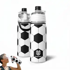 Soccer Water Bottle - 20oz Insulated Misting Water Bottles Stainless Steel 3D Textured - Soccer Accessories Gift for Kids