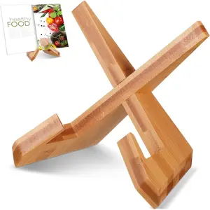 Bamboo Wooden Cookbook Stand Tablet Stand for Kitchen Counter Rustic Farmhouse Decor Fits Hardcovers Cookbooks Magazines Brown