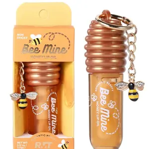 Bee Mine Honey Lip Oil Non-Sticky with Bee Charm Keychain 0.12 oz. by Romantic Beauty