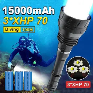 3*XHP70LED super bright diving flashlight, IPX8 professional 100M underwater operation flashlight, 1500mAh rechargeable high-power scuba lamp