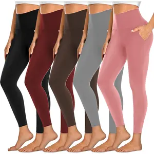 5 Pack Women's Leggings with Pockets, High Waisted Workout & Yoga Pants for Tummy Control, for Gym