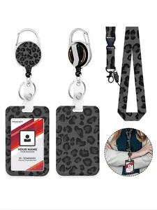 Stretchable Inspirational Quote ID Badge Holder, Leopard Print Document Roll Clip with Climbing Buckle and Detachable Lanyard, Retractable Badge Holder