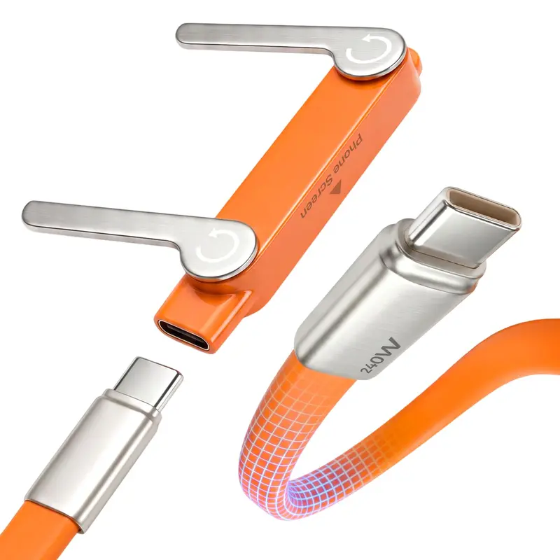 240W Orange USB-C Charger with Fast Charging Cord, USB-C Plug, Mobile Device Stand - PD Fast Charging, Data Transfer for Smartphones, Cellphones, Phone Accessories & Electronic Devices