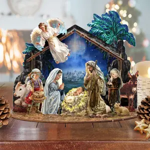 Designocracy 852760-07 6.5 in. Nativity with Angel Decorative Village Holiday Decor