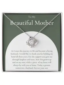To My Beautiful Mother Love Knot Necklace with Message Card and Gift Box Mother of The Groom Gift From Son,Wedding Day Gift for Mom
