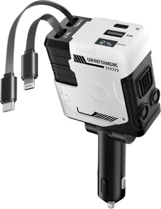 100W 4-in-1 Retractable Car Charger with Starry Light, USB-C Fast Charging Adapter with Dual Lightning & USB-C Cables, Multi-Port USB-C/USB-A Outputs, Universal Cigarette Lighter Plug for Travel