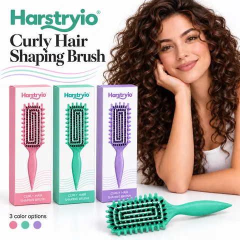 Harstryio Curly Hair Shaping Brush, Curl Defining Detangling Styling Brush for Natural Curly Hair, Holiday Christmas Gift Hair Brush for Women pick comb type wave style simple design
