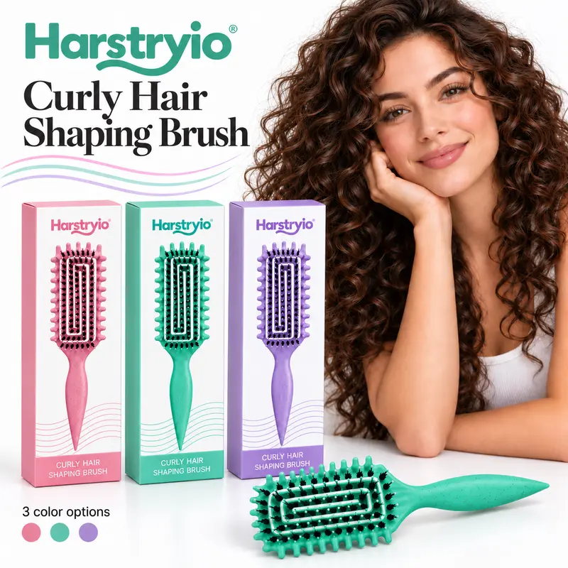 Harstryio Curly Hair Shaping Brush, Curl Defining Detangling Styling Brush for Natural Curly Hair, Holiday Christmas Gift Hair Brush for Women pick comb type wave style simple design