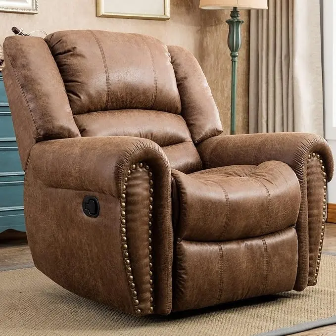 EBELLO Leather Recliner Chair, Classic and Traditional Manual Recliner Chair with Comfortable Arms and Back,Manual Single Recliner Sofa for Living Room
