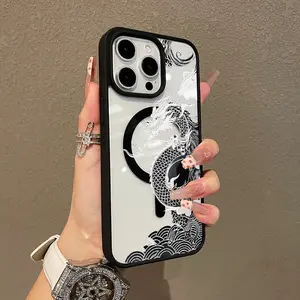 Yin Yang Dragon With Waves Adorable Magnetic Case for iPhone11/12/13/14/15/16/17/promax MagSafe Compatible, Lightweight, Anti-Fall | Girly & Chic Style