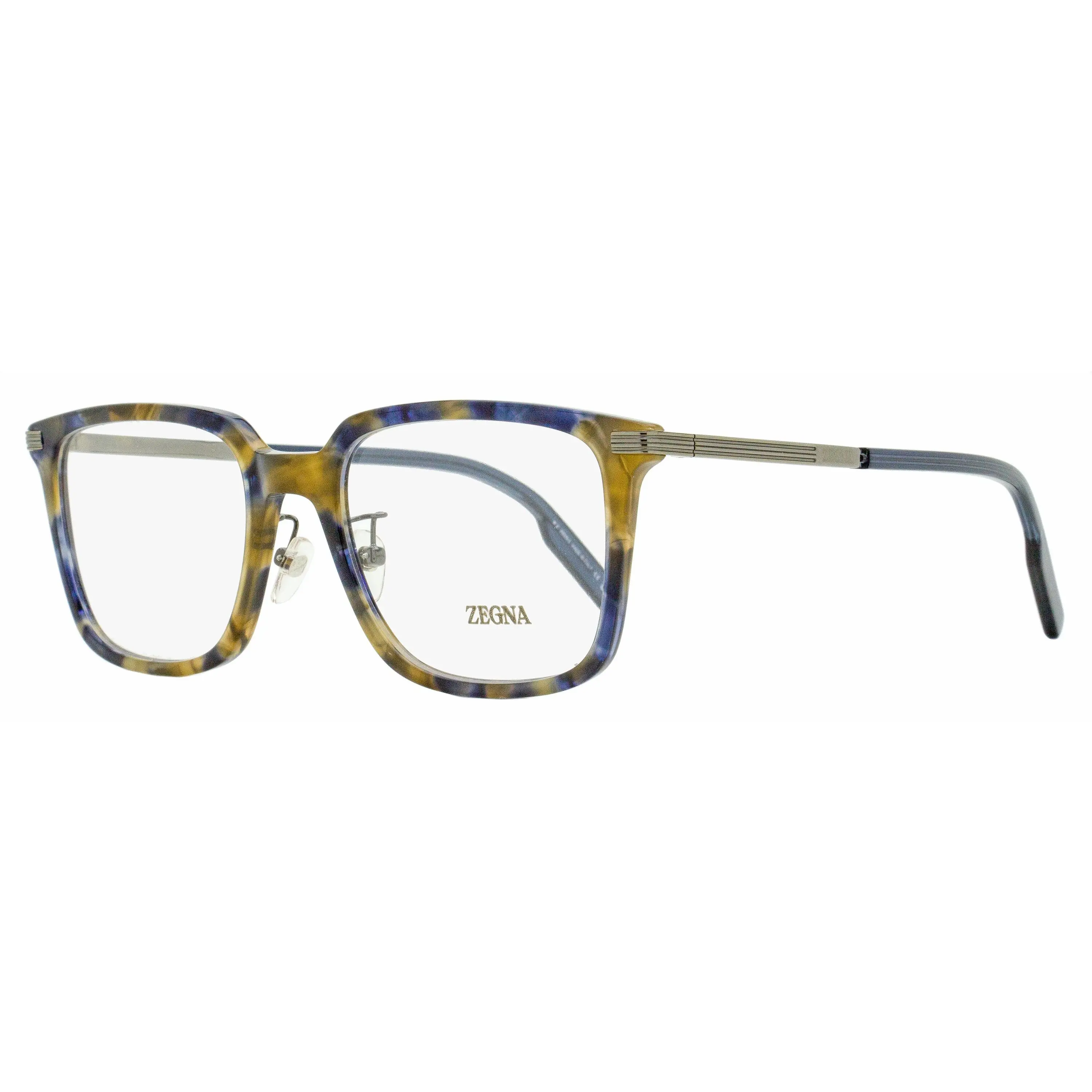 Zegna Stepped Browline Full Rim Eyeglasses EZ5265-H 055, Blue Havana, 54mm, 232 Road Brand Mark Design, Adjustable Nose Pads, Contemporary Design, Italian Craftsmanship, Statement Frame Glasses, Square, Acetate, Male, Demo Lens
