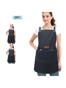 2-Piece Denim Apron Set, Adjustable Straps, Large Pockets, Durable Kitchen Cooking Baking Apron, Unisex Household Workwear