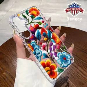 Clear Phone Case Compatible with Galaxy S23 Ultra S24 Plus FE S25 S22+ Vibrant Floral Fusion Pattern Hard Acrylic Back Soft Silicone Edge Drop-Proof Lightweight Cell Phone Cover
