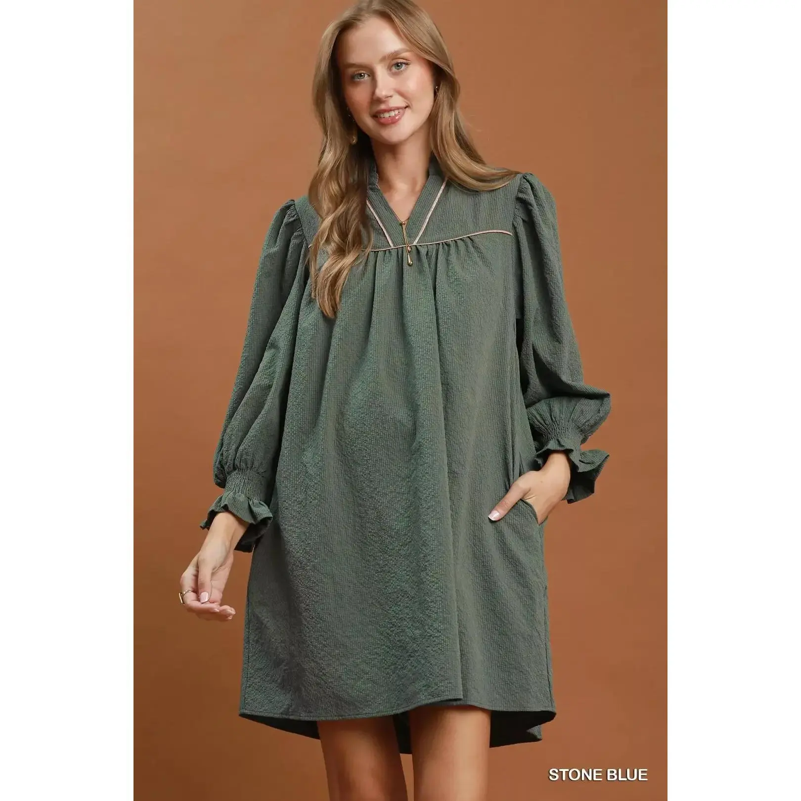 Umgee Textured Puff Sleeve Mini Dress
