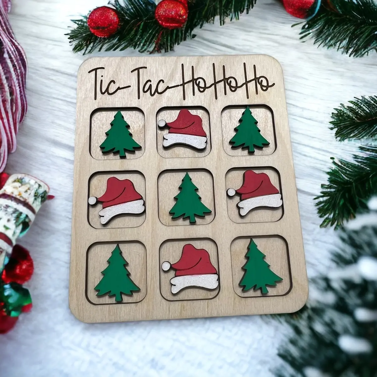Christmas Themed Tic Tac Toe Board Game