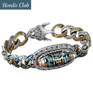 Tibetan Style Bead Bracelet Turquoise Stone Beaded Charm Bracelet Boho Ethnic Style Jewelry for Women Men Daily Wear Yoga Meditation Gift Adjustable Wrist Jewelry