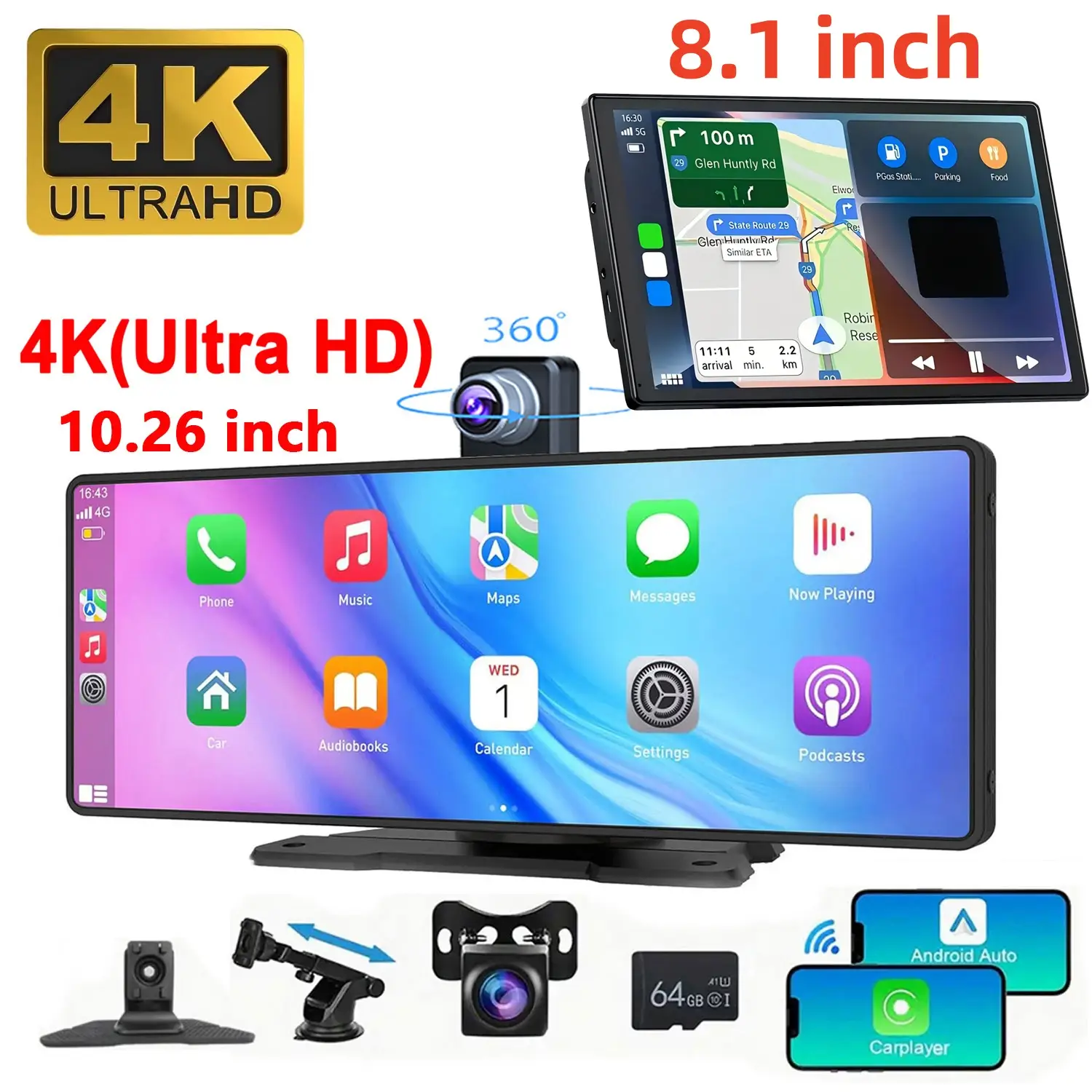 10.26" Screen/8.1" Screen Car RadioMultimedia WlFl Video Player Wireless CarplayScreen Camera Android auto Dash Cam DualVideo Recorder,Car Video Playe