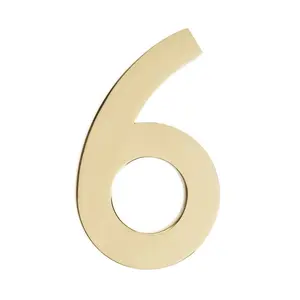 212 MAIN 4 in. Polished Brass Metal Floating House Number 6, Home Decor Products, Signage for Home Improvement Wall Applications