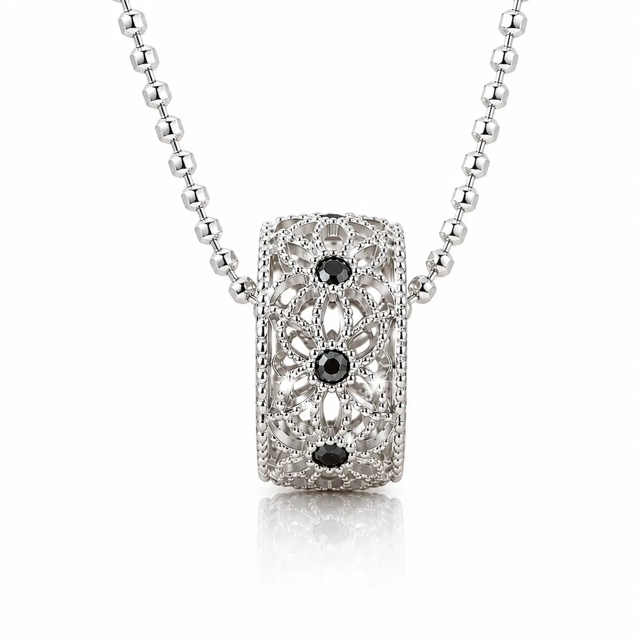 Vintage Floral Bead Barrel Pendant Necklace - 45cm+5cm Adjustable Extended Chain, Exquisite Craftsmanship, Casual Accessory for Fashion Conscious Individuals, 45Cm + 5Cm Extended Chain, Minimalist