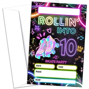 10th Roller Skating Birthday Party Invitations, 20 Pcs Skate Party Invitations with Envelopes, Roller Skate Theme Birthday Invites for Boys Girls, 10th Birthday Party Supplies 4x6 inch
