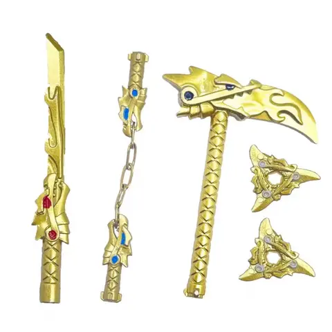Golden Elemental Ninja Weapon Set – 4-Piece Dragon-Inspired Collectible Martial Arts Accessories Figurine Mini Figure Play Fantasy