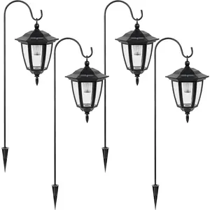 34 Inch Hanging Solar Lights, Shepherd Hook Lights with 2 Shepherd Hooks  Outdoor Decorative Solar Lantern Lights for Garden Decor, Patio, Backyard, Pathway, 4 Pack