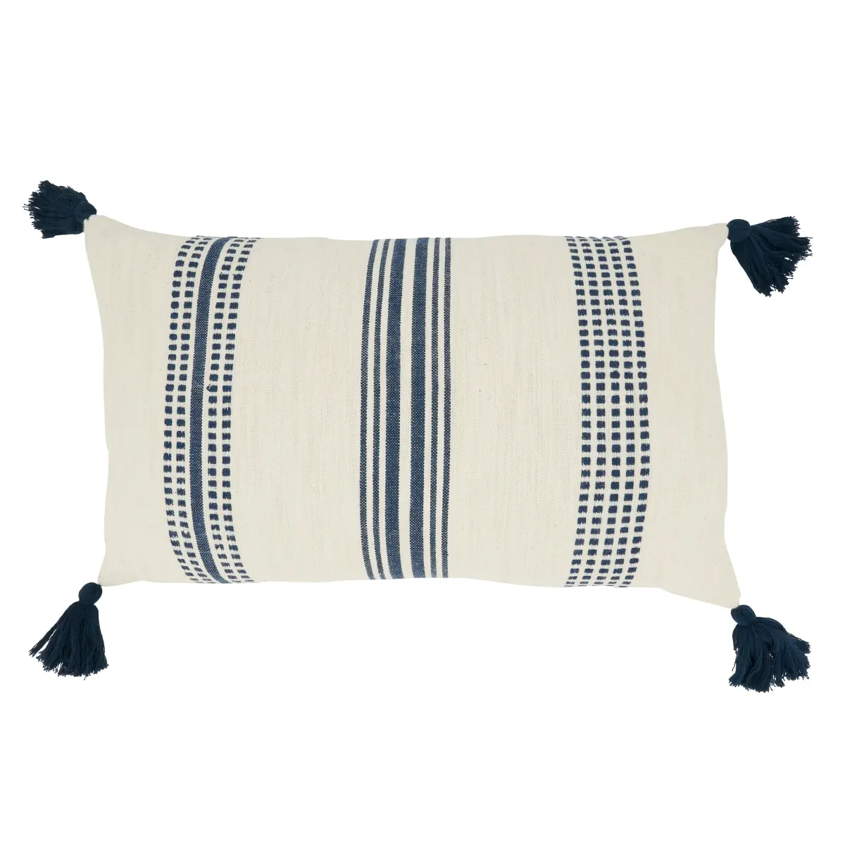 Saro Lifestyle 5120.NB1220BP 12 x 20 in. Playful Pattern Stripe Oblong Poly Filled Throw Pillow with Tassels, Navy Blue