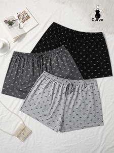 【plus size】all over bow print pajama shorts, casual comfy sleep shorts for women, women's sleepwear for all seasons, loungewear, glam lounge wear, pjs, womenswear, homewear