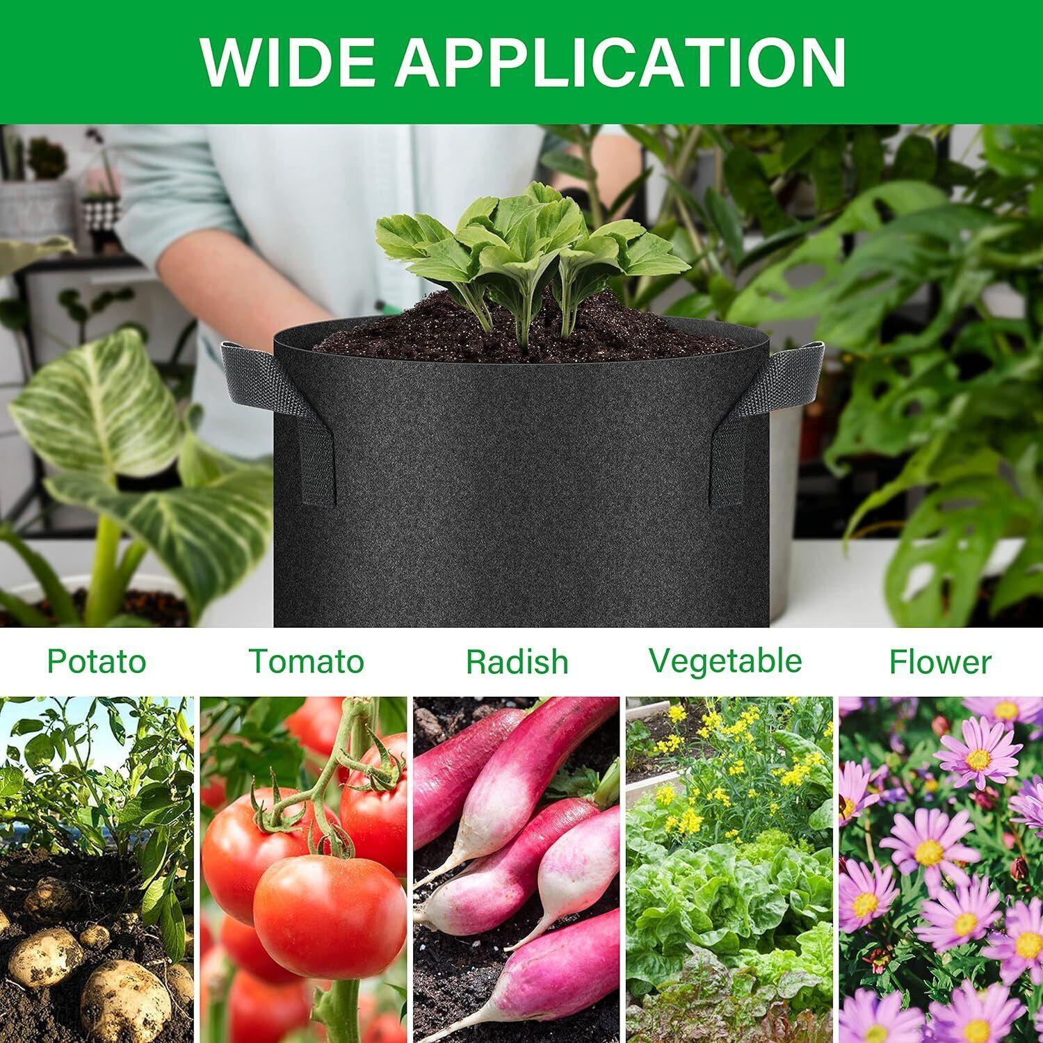 5 Pcs Plant Grow Bag  Raised Garden Planting Beds Pots 5 Gallon Large Heavy Duty Fabric Grow Pot Breathe Cloth Planting Container Outdoor Green