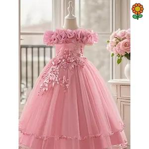 DZP-Off Shoulder Sequin Tulle Party Princess Dress, Elegant Sweater Dress for Evening Party, Kids Clothes for Birthday Host Piano Recital, Tulle Overlay Dress, Quinceaneras Dresses