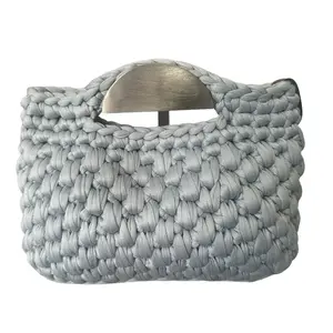 The Cloud Clutch - Eco-Friendly Handmade Recycled T-Shirt Yarn Clutch with Magnetic Snap Closure & Compact Design for Everyday Use