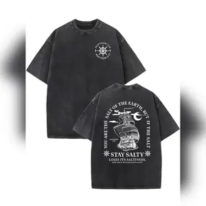 Men's Vintage Nautical Sailboat & Knot ed T-Shirt - Stay Salty Slogan Maritime Design Breathable ed Tee With Oc Ultra Comfy Tee