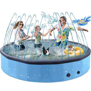 Giant Dog Pool with Sprinkler 95" 2-in-1 Foldable Non-Slip Bathing Tub Heavy Duty Dog Swimming Pool for Outdoor Backyard Summer Large Dogs Cats Pet