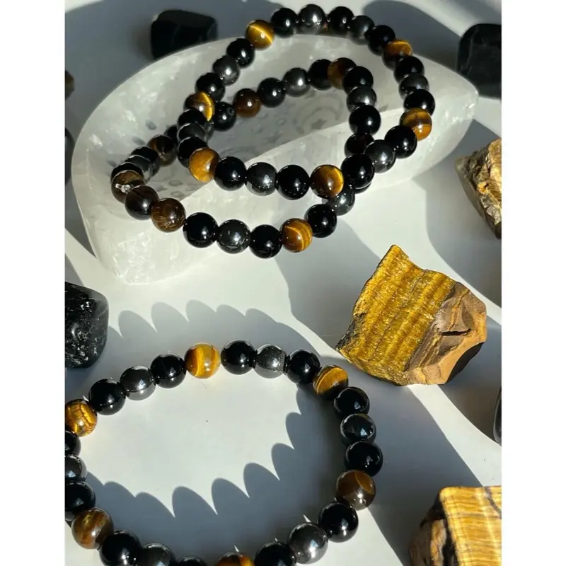 8mm Natural Crystal Bracelet - Tigers Eye, Hematite, Obsidian - Healing Crystal Jewelry for Protection, Mental Strength, Grounding, Spiritual Jewelry