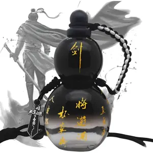 Gourd Water Bottle, 28Oz Gourd Style Clear Tritan Water Bottle (With Strap, Waist Rope, Cup Brush, Charm, DIY Sticker), Reusable Water Flask, Screw Top Leak Proof Sport Flask Jug (Gradient Black)