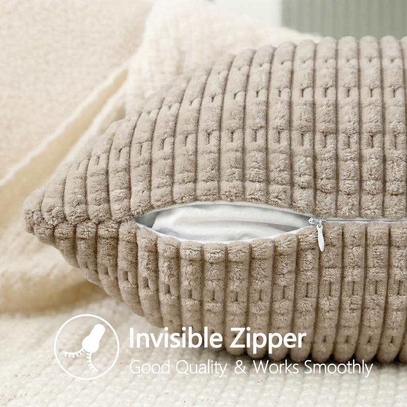 Ellalora Pack of 2 Corduroy Throw Pillow Covers 18x18 Corn Striped Decorative Cushion Cases Boho Ribbed Texture Velvet Pillow Shells for Sofa Couch Bed Living Room Modern Farmhouse