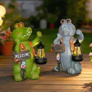 Solar Powered Crocodile Alligator Resin Figurine, Outdoor Garden Patio Lawn Balcony Backyard Decoration, Cartoon Animal Welcome Sign Light, Perfect Gift for Wife, Mom, Grandma
