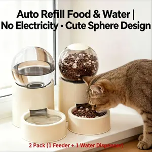 Gravity Cat Feeder and Water Dispenser Set, Separate Automatic Pet Food Bowl and Water Bowl for Cats & Small Dogs, No Electricity Needed, Auto Refill, Easy to Clean, Great for Busy Pet Owners, Daily Use & Short Trips