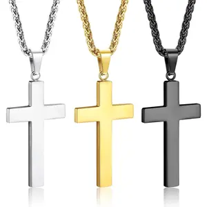 Cassieca 3 Count Cross Necklace for Women Men Simple Stainless Steel Cross Pendant Necklace Christian Cross Chain Daily