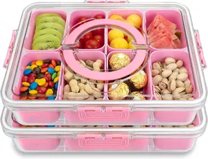 Divided Serving Tray with Lid and Handle,8 Compartments Snacks Box,Snack Fruit Tray,Veggie Tray,Portable Platter for Candy Fruits Nuts Snack Party Entertaining Picnic