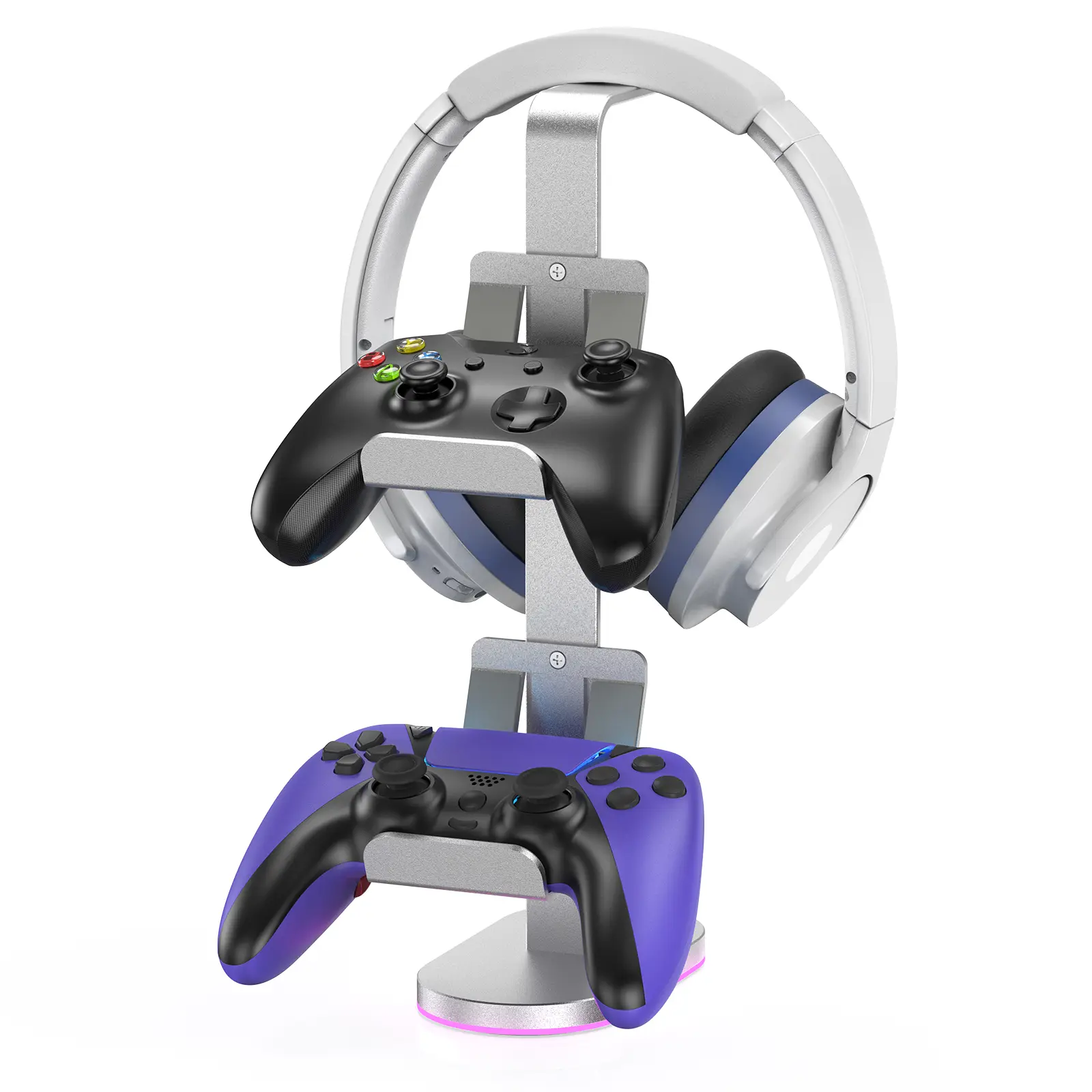Gaming Controller Holder Headset Stand with Bottom RGB Light, Sturdy and Durable Gaming Headset and Controller Stand, Easy Assembly, Desk Game Accessories Metal Stand for PS4/PS5/Switch/Xbox Seies X/S/One  (White)