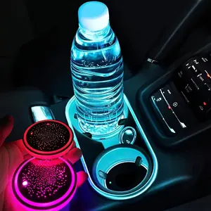 2pcs LED Car Cup Holder Lights, USB Powered Waterproof Cup Mat, Ambient Decorative Light for Home, Bar, Car Interior Accessories