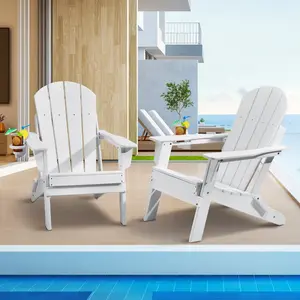 Adirondack Chair Set of 2 - Plastic Outdoor Chairs, All-Weather Folding Resin Seating, White Finish, Weather-Resistant and Easy-Care, Ideal for Patio, Garden, Balcony, Backyard, Durable Construction, Lightweight and Portable