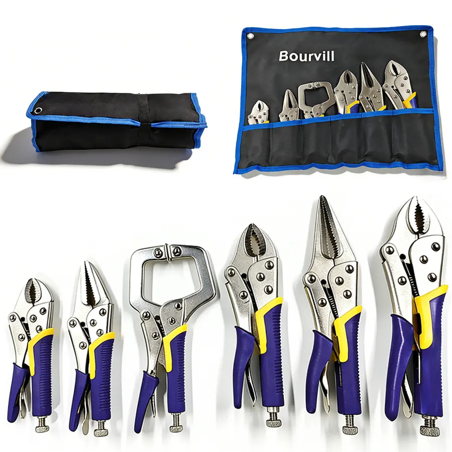 Vice Grips, 6-Pack Vise Grips 5"/7"/10" Curved Jaw Locking Pliers, 6-1/2" & 9-1/2" Needle Nose Pliers Set and 6" C-Clamp for Welding, Woodworking, Metal Working