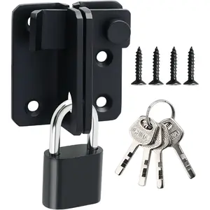 Flip Latch Gate Latches Set with Padlock,Slide Bolt Latch Safety Door Lock Catch for Barn Cabinet Pet Cage Garden Bathroom Garage Window Sliding Door,Heavy Duty Stainless Steel Matte Black