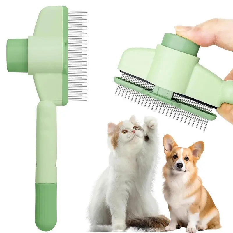 Self-Cleaning Pet Comb for Small Dogs & Cats - Dual-Length Stainless Steel Teeth for Shedding, Tangles, Flea Removal, Fur & Debris, Easy-Clean Grooming Tool for All Hair Types