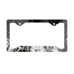 Manga Saiyan Cyber Eyes Metal License Plate Frame Black & White Glossy Aluminum Silver Backing Anime Battle Graphics 12.3" x 6.5" License Plate Frame Accessories.