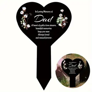 Acrylic Suncatchers Commemorative Plaque Pile Acrylic Cemetery Mark Black Commemorative Garden Pile Sympathy Cemetery Pile Outdoor Courtyard Cemetery Waterproof Cemetery Decoration, Heart Shape